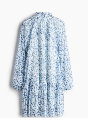 H&M Light Blue and White Floral High-Neck Tiered Dress